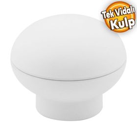 Badem10 Alya Düğme Dolap Çekmece Plastik Beyaz Tek Vidalı Kulp