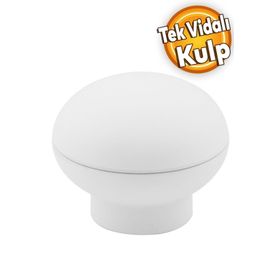 Badem10 Alya Düğme Dolap Çekmece Plastik Beyaz Tek Vidalı Kulp