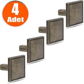 Badem10 Antik Metal 4 Adet Kare Çekmece Dolap Kapak Düğmesi