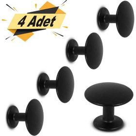 Badem10 Art Düğme Metal Siyah 4 Adet Daire Çekmece Dolap Kapak Kulbu