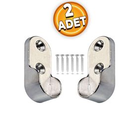 Badem10 Askı Flanşı Krom Oval Kapalı Dolap 2 Adet Elbise Askı Aparatı
