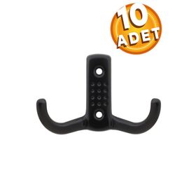 Badem10 Askı Noktalı Elbise Vestiyer Mat Siyah Metal 10 Adet Duvar Dolap Elbise Askılığı
