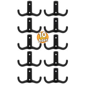 Badem10 Askı Noktalı Elbise Vestiyer Mat Siyah Metal 10 Adet Duvar Dolap Elbise Askılığı
