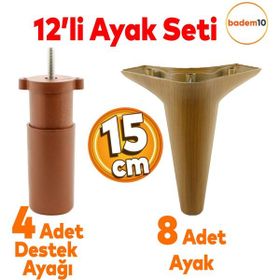 Badem10 Aspen 12'li Set 15 cm Kahverengi Lüks Mobilya Kanepe Sehpa TV Ünitesi Koltuk Baza Ayağı