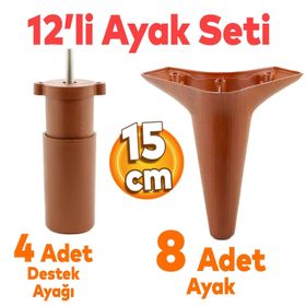 Badem10 Aspen 12'li Set 15 cm Kahverengi Lüks Mobilya Kanepe Sehpa TV Ünitesi Koltuk Baza Ayağı