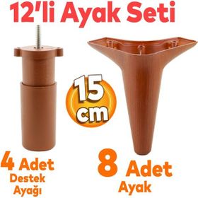 Badem10 Aspen 12'li Set 15 cm Kahverengi Lüks Mobilya Kanepe Sehpa TV Ünitesi Koltuk Baza Ayağı