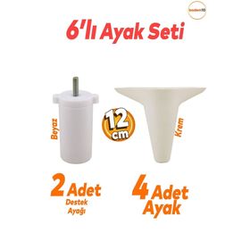 Badem10 Aspen 6'lı 12 cm Krem Set Mobilya TV Ünitesi Çekyat Koltuk Kanepe Destek Ayağı
