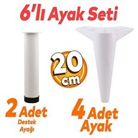 Badem10 Aspen 6'lı 20 cm Ayak Beyaz Set Mobilya TV Ünitesi Çekyat Koltuk Kanepe Baza Destek Ayağı