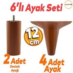 Badem10 Aspen 6'lı Set Mobilya TV Ünitesi Çekyat Koltuk Kanepe Destek Ayağı 12 cm Kahverengi Baza Ayak