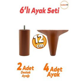 Badem10 Aspen 6'lı Set Mobilya TV Ünitesi Çekyat Koltuk Kanepe Destek Ayağı 12 cm Kahverengi Baza Ayak