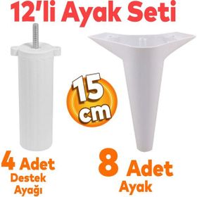 Badem10 Aspen Mobilya Ayağı 12'li Set Robot Süpürge İçin Koltuk Kanepe Destek 15 cm Beyaz Baza Ayak
