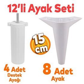 Badem10 Aspen Mobilya Ayağı 12'li Set Robot Süpürge İçin Koltuk Kanepe Destek 15 cm Beyaz Baza Ayak