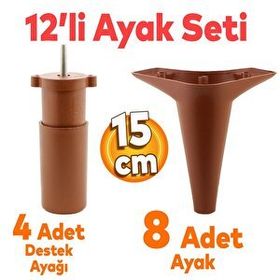 Badem10 Aspen Mobilya Ayağı 12'li Set Robot Süpürge İçin Koltuk Kanepe Destek 15 cm Düz Kahverengi Baza Ayak
