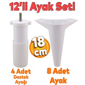 Badem10 Aspen Mobilya Ayağı 12'li Set Robot Süpürge Için Koltuk Kanepe Destek 18 cm Beyaz Baza Ayak