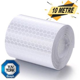 Badem10 Beyaz 10 m Tüvtürk Onaylı Reflektörlü Reflektif Fosforlu Şerit Bant Reflekte İkaz Bandı