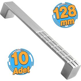 Badem10 Bihter Desenli Mutfak Çekmece Dolap Kapak Krom 10 Adet 128 mm Metal Kulp