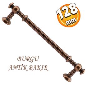 Badem10 Burgu Mobilya Mutfak Dolabı Çekmece Dolap Kapak Antik Bakır 128 mm Metal Kulp