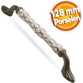 Badem10 Carvent Lüks Porselen Mobilya Çekmece Dolap Kapak 128 mm Beyaz Antik Gümüş Kulp