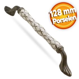 Badem10 Carvent Lüks Porselen Mobilya Çekmece Dolap Kapak 128 mm Beyaz Antik Gümüş Kulp