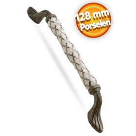 Badem10 Carvent Lüks Porselen Mobilya Çekmece Dolap Kapak 128 mm Beyaz Antik Gümüş Kulp