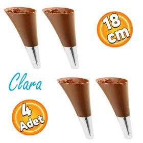 Badem10 Clara Ahşap Desenli Ceviz Krom 18 cm 4 Adet Mobilya Kanepe Sehpa Tv Ünitesi Baza Koltuk Ayağı