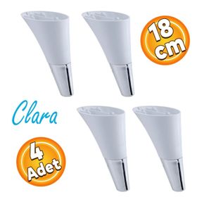 Badem10 Clara Beyaz Krom Renk 18 cm 4 Adet Mobilya Kanepe Sehpa TV Ünitesi Baza Koltuk Ayağı