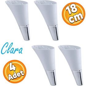 Badem10 Clara Beyaz Krom Renk 18 cm 4 Adet Mobilya Kanepe Sehpa TV Ünitesi Baza Koltuk Ayağı