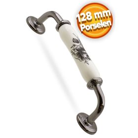Badem10 Elcalvario 128 mm Beyaz Füme Lüks Porselen Mobilya Çekmece Dolap Kapak Kulbu