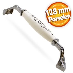 Badem10 Eljarana 128 mm Beyaz Krom Lüks Porselen Mobilya Çekmece Dolap Kapak Kulbu