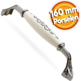 Badem10 Eljarana 160 mm Beyaz Krom Lüks Porselen Mobilya Çekmece Dolap Kapak Kulbu