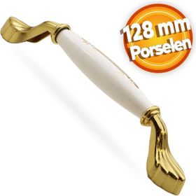 Badem10 Elpedroso 128 mm Beyaz Gold Lüks Porselen Mobilya Çekmece Dolap Kapak Kulbu