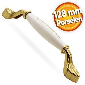 Badem10 Elpedroso 128 mm Beyaz Gold Lüks Porselen Mobilya Çekmece Dolap Kapak Kulbu