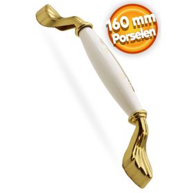 Badem10 Elpedroso 160 mm Beyaz Gold Lüks Porselen Mobilya Çekmece Dolap Kapak Kulbu