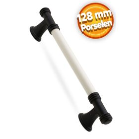 Badem10 Enspel 128 mm Beyaz Mat Siyah Lüks Porselen Mobilya Çekmece Dolap Kapak Kulbu