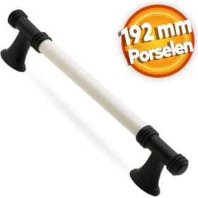 Badem10 Enspel 192 mm Beyaz Mat Siyah Lüks Porselen Mobilya Çekmece Dolap Kapak Kulbu