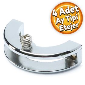 Badem10 Etejer Ay Tipi Cam Raf Ahşap Menteşesi Krom 4 Adet Cam Tutucu