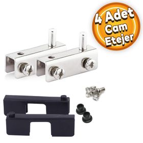 Badem10 Etejer U Tipi Cam Raf Ahşap Menteşesi Krom 4 Adet Cam Tutucu