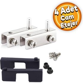 Badem10 Etejer U Tipi Cam Raf Ahşap Menteşesi Krom 4 Adet Cam Tutucu