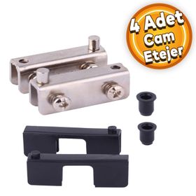 Badem10 Etejer U Tipi Cam Raf Ahşap Menteşesi Nikel 4 Adet Cam Tutucu