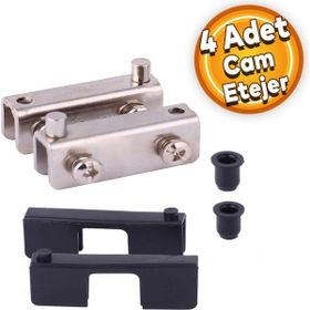Badem10 Etejer U Tipi Cam Raf Ahşap Menteşesi Nikel 4 Adet Cam Tutucu