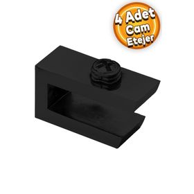 Badem10 Etejeri Metal U Tipi Mat Siyah Metal Vidalı 4 Adet Cam Ahşap Raf Tutucu