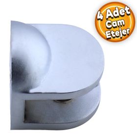 Badem10 Etejeri Metal U Tipi Vidalı Mat Krom 4 Adet Cam Ahşap Raf Tutucu