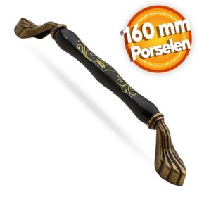 Badem10 Faviera Lüks Porselen Mobilya Çekmece Dolap Kapak 160 mm Siyah Antik Sarı