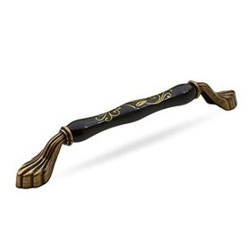 Badem10 Faviera Lüks Porselen Mobilya Çekmece Dolap Kapak 160 mm Siyah Antik Sarı