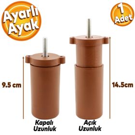 Badem10 Gizli Ayarlanabilir 9.5 cm Kahverengi Baza Mobilya Kanepe Sehpa Koltuk Orta Destek Ayağı