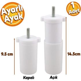 Badem10 Gizli Mobilya Ayarlanabilir 9.5 cm Beyaz Baza Kanepe Sehpa TV Ünitesi Koltuk Orta Destek Ayağı
