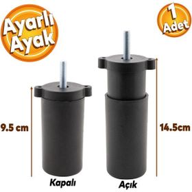 Badem10 Gizli Mobilya Ayarlanabilir 9.5 cm Siyah Baza Kanepe Sehpa TV Ünitesi Koltuk Orta Destek Ayağı