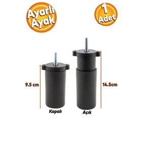 Badem10 Gizli Mobilya Ayarlanabilir 9.5 cm Siyah Baza Kanepe Sehpa TV Ünitesi Koltuk Orta Destek Ayağı