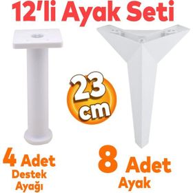 Badem10 Kale Mobilya Ayağı 12'li Set Robot Süpürge için Koltuk Kanepe Sehpa Destek 23 cm Beyaz Baza Ayak