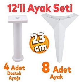 Badem10 Kale Mobilya Ayağı 12'li Set Robot Süpürge için Koltuk Kanepe Sehpa Destek 23 cm Beyaz Baza Ayak